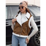 DStreet Kamizelka damska zamszowa z kożuszkiem WOOLZIP kamelowa | shoptok.hr
