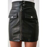 Trendyol Black Belt Zipper Detail Faux Leather Mini Woven Skirt | Shoptok.si