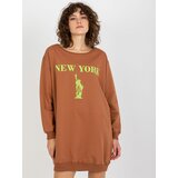 Fashion Hunters Women's Long Over Size Sweatshirt with Print - Brown Cene