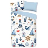 Good Morning Modra/kremno bela bombažna otroška posteljnina za otroško posteljico 100x135 cm Ahoy – | Shoptok.si