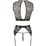 Cottelli Bondage - komplet donjeg rublja od sjajne pruge od čipke (4 komada) - M | shoptok.hr