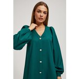 Marisse Emerald Dress With Puffed Sleeves And Decorative Buttons Cene