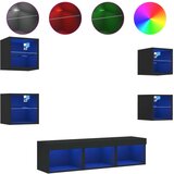  7-dijelni zidni TV elementi s LED svjetlima crni drveni | shoptok.hr