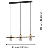 Eglo visilica Bramerton 43752, 3x E27, 81 cm, crna/smeđe drvo | shoptok.hr