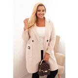 Kesi Włoski Elegant women's coat Plus Size with a collar and large pockets beige | Shoptok.si