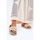 Boto Ladies Platform Slippers With Golden Decoration And Glitter Beige Morisela | shoptok.hr
