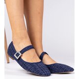 Gemre Navy blue women's ballet flats with buckle and crystals Piona | shoptok.hr