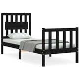 The Living Store Posteljni okvir z vzglavjem črn 2FT6 trden les - Posteljni Okvir, (21526311) | Shoptok.si