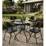 Modern baštenski set – 4 sklopive stolice + sto Lunaris sa crnim staklom Ø60 cm
