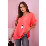 Kesi Włoski Muslin blouse with a necklace pink | Shoptok.si