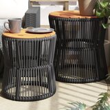 vidaXL Stranske mizice 2 kosa z leseno površino črn poli ratan | Shoptok.si