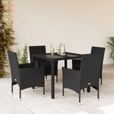  5-dijelni vrtni blagovaonski set s jastucima poliratan i staklo Crna 90 x 90 x 75 cm | shoptok.hr