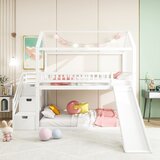 Möbrio Pogradna postelja 90x200 cm - z drsnikom in lestvijo za shranjevanje - masivni les - bela, (22060346) | Shoptok.si