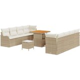  11-delni set vrtnosedežne garniture z blazinami Bež Poli ratan Akacija | Shoptok.si