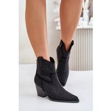 Kesi Decorated cowboy ankle boots with pointed toes S.Barski black Cene