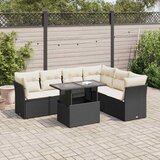 vidaXL Vrtna sedežna garnitura 7-delna z blazinami črn poli ratan | Shoptok.si