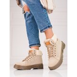 SHELOVET Beige women's trappers with sheepskin Cijene