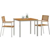vidaXL Set za objedovanje u vrtu od 3 dijela Masivno drvo akacije, Vanjski stol 90x90x74,5 cm Masivno drvo akacije, Staklena vrtna stolica 2 kom. Masivno drvo akacije i čelik | shoptok.hr