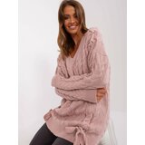 Fashion Hunters Light pink oversized sweater with cables Cene