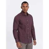Ombre Men's cotton patterned SLIM FIT shirt - maroon Cijene