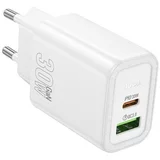 polnilec adapter N63 GaN PD 30W USB-A, Type C za Samsung - bel