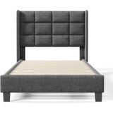 Lumor Oblazinjena postelja iz lanenega blaga – 90x200 cm – Z vzglavnikom in lesenim okvirjem – Siva, (22155703) | Shoptok.si