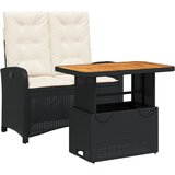  2-dijelni vrtni blagovaonski set s jastucima od poliratana crni Crna Dužina stola 90 cm | Shoptok.si