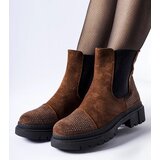 Gemre Brown ankle boots with rhinestones eco-suede Grinzane | Shoptok.si