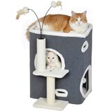 PawHut Mačje drevo 58 cm Majhen mačji stolp z jamo, 3 plišastimi žogicami, sisalnimi stebrički, (5000238682) | Shoptok.si