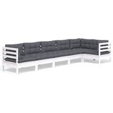 The Living Store Vrtna sedežna garnitura 6-delna z blazinami bela borovina - Vrtna Sedežna Garnitura, (21422500) | Shoptok.si