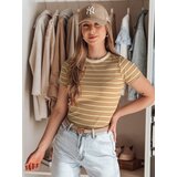 DStreet T-shirt damskie basic w paski LINESS kamelowy | ePonuda.com