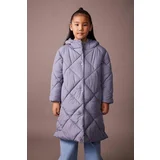 Defacto Girl&#39;s Water Repellent Hooded Quilted Long Coat