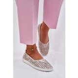 EVENTO Suede perforated women's loafers gold-gray Chulieta | Shoptok.si