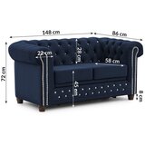 Ropez Modra žametna raztegljiva sedežna garnitura 148 cm York Blik – | Shoptok.si