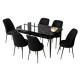 Hanah home set trpezarijski sto i 6 stolica zen black marble black | ePonuda.com