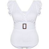 Trendyol Curve White Deep V Belt Knitted Swimsuit | Shoptok.si