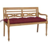 vidaXL Klop Batavia z vinsko rdečo blazino 120 cm trdna tikovina Cene