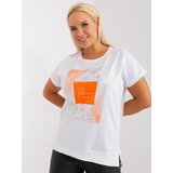 Fashion Hunters Larger size cotton blouse in white and orange Cene