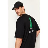 Trendyol Black Oversize/Wide-Fit Crew Neck Text Printed 100% Cotton T-Shirt Cene