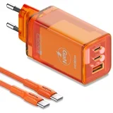 Kućni punjač LX-HC824 65W PD Type C na Type C narandzasti