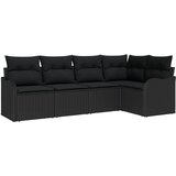 vidaXL Set od 5 Vrtnih Sofi s Jastucima Crni Poli Ratan, 2-Sjedalna Vrtna Sofa s Jastucima Crni Poli Ratan Cijene