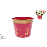  BOŽIĆNA SAKSIJA 17 CM CRVENO/ZLATNA METALNA | Eponuda.ba