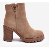 Boto Women's Suede Boots On Heel With Decoration Beige Strong | Eponuda.ba