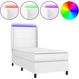  Box spring postelja z vzmetnico LED bel 100x200 cm umetno usnje, (20789496) | Shoptok.si