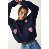 Happiness İstanbul Women's Navy Blue Strawberry Textured Knitwear Sweater cene
