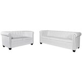 vidaXL Chesterfield kavč dvosed in trosed um. usnje bele barve cene