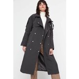 Trendyol Anthracite Oversize Belted Snap Closure Trench Coat Cene'.'