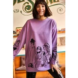 Olalook Women's Lilac Figured Oversized Sweatshirt