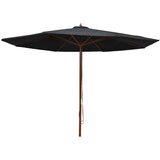 vidaXL Vrtni suncobran s drvenom šipkom 350 cm crni | shoptok.hr