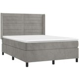 vidaXL Box spring postelja z vzmetnico LED sv. siva 140x190 cm žamet | Shoptok.si
